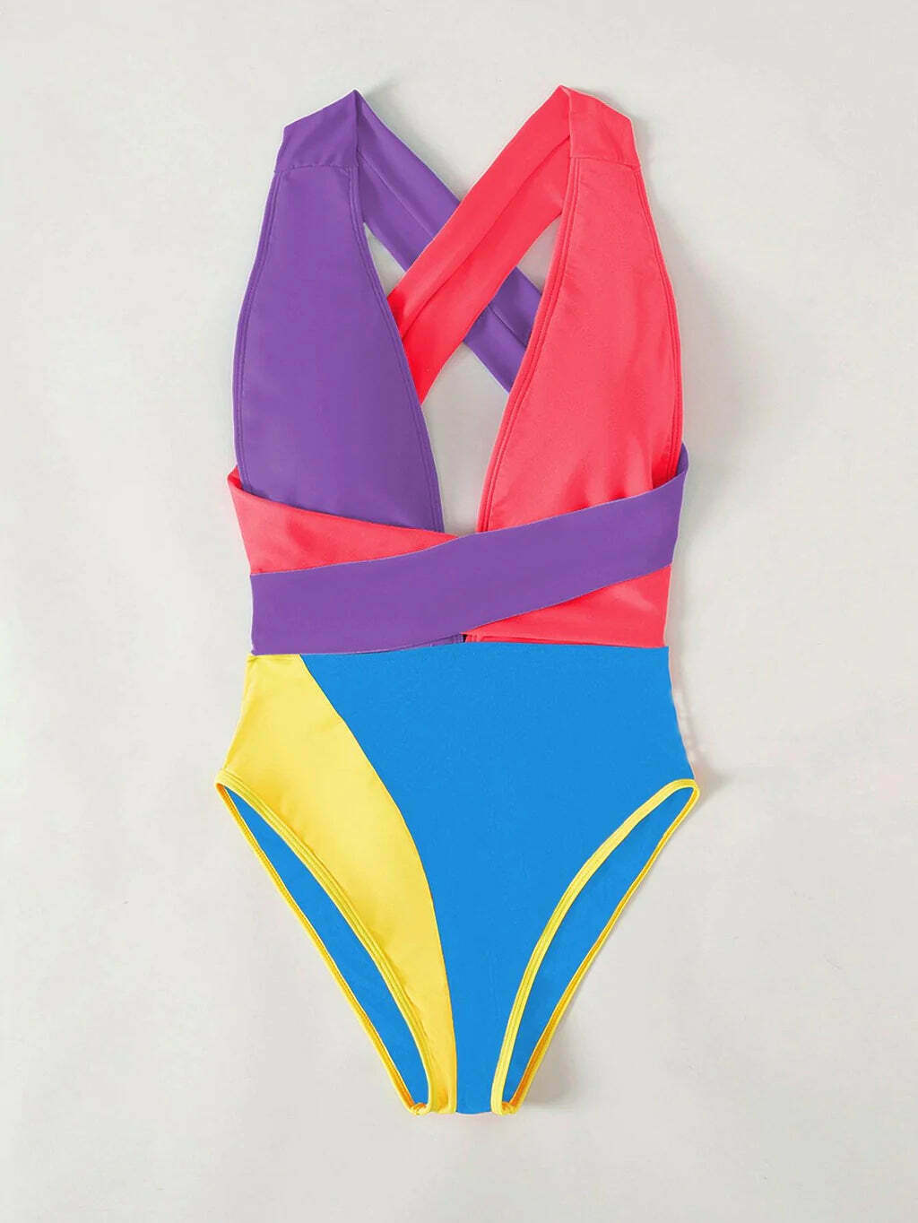 Y2K Fashion Color-Matching Lace-Up Backless One-Piece Swimsuit - Niche Women's Coquette Aesthetic Y2K Fashion Color-Matching Lace-Up Backless One-Piece Swimsuit - Niche Women's Coquette Aesthetic