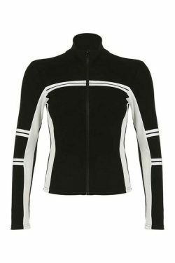 Y2K Fashion Contrast Color Splice Zipper Collar Neck Long Sleeve Knit Sweater