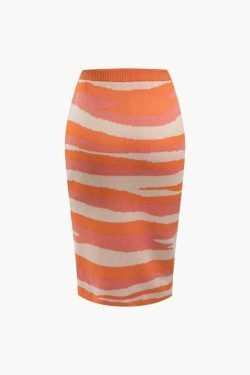 Y2K Fashion: Contrast Stripe Knit Tube Top & Midi Skirt Set - Coquette A