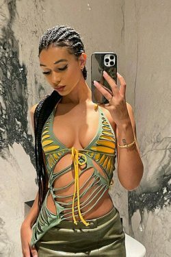 Y2K Fashion Coquette Aesthetic Backless Halterneck Burnt Slim Fit Top