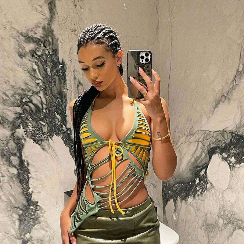 Y2K Fashion Coquette Aesthetic Backless Halterneck Burnt Slim Fit Top Y2K Fashion Coquette Aesthetic Backless Halterneck Burnt Slim Fit Top