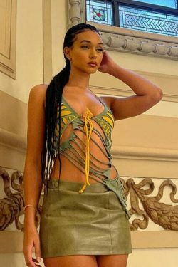 Y2K Fashion Coquette Aesthetic Backless Halterneck Burnt Slim Fit Top