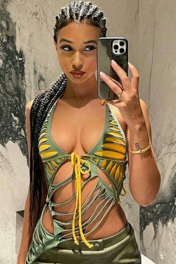 Y2K Fashion Coquette Aesthetic Backless Halterneck Burnt Slim Fit Top