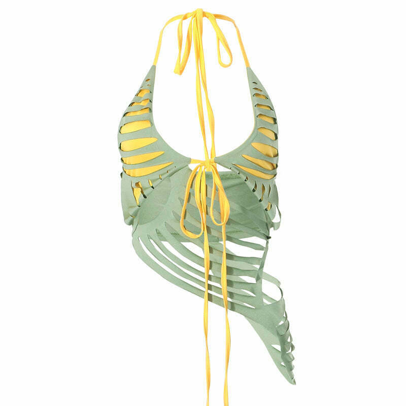 Y2K Fashion Coquette Aesthetic Backless Halterneck Burnt Slim Fit Top Y2K Fashion Coquette Aesthetic Backless Halterneck Burnt Slim Fit Top