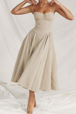 Y2K Fashion Coquette Aesthetic Backless Pleated Dress for Women - Grunge Style Slim Mid-Length