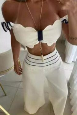 Y2K Fashion Coquette Aesthetic Bow Short Top Wide Leg Pant Suit