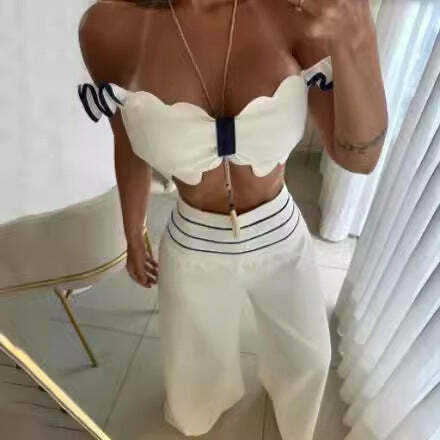 Y2K Fashion Coquette Aesthetic Bow Short Top Wide Leg Pant Suit