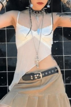 Y2K Fashion: Coquette Aesthetic Cami Top with Asymmetric Hem - Grunge Style, Pastel Goth, Cute Tops
