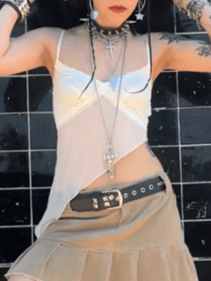 Y2K Fashion: Coquette Aesthetic Cami Top with Asymmetric Hem - Grunge Style, Pastel Goth, Cute Tops Y2K Fashion: Coquette Aesthetic Cami Top with Asymmetric Hem - Grunge Style, Pastel Goth, Cute Tops