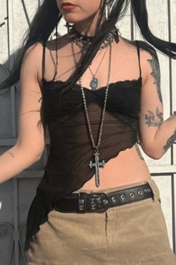 Y2K Fashion: Coquette Aesthetic Cami Top with Asymmetric Hem - Grunge Style, Pastel Goth, Cute Tops