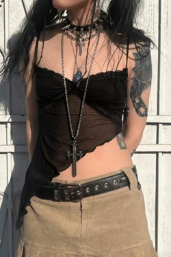 Y2K Fashion: Coquette Aesthetic Cami Top with Asymmetric Hem - Grunge Style, Pastel Goth, Cute Tops