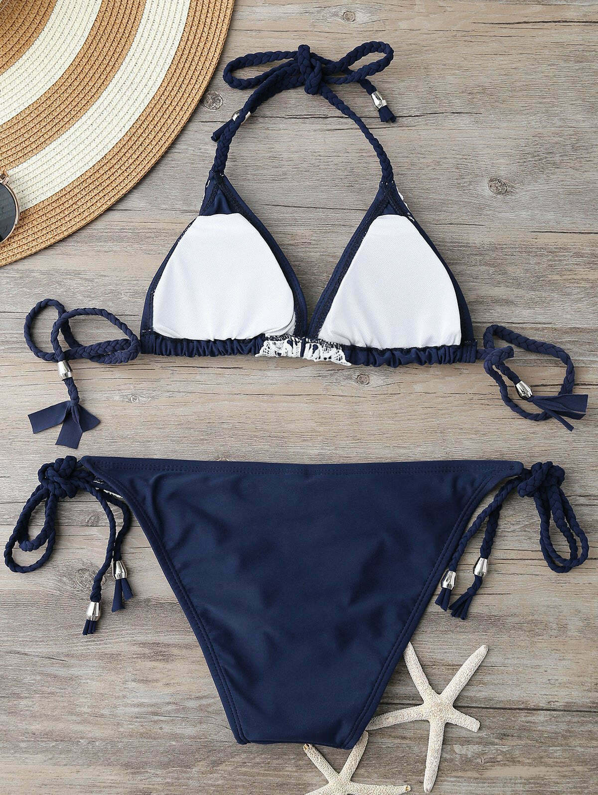 Y2K Fashion Coquette Aesthetic Cargo Skirt & Braided Lace String Bikini