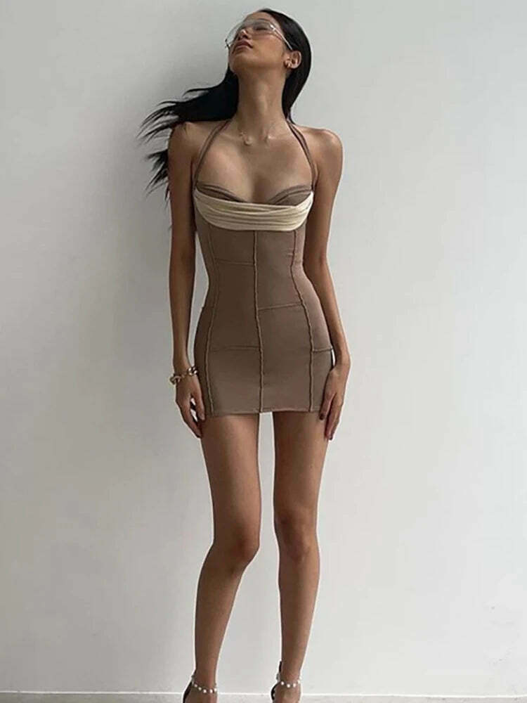 Y2K Fashion Coquette Aesthetic Cargo Skirt Dress with Backless Halter Design