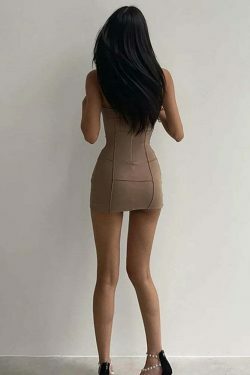 Y2K Fashion Coquette Aesthetic Cargo Skirt Dress with Backless Halter Design