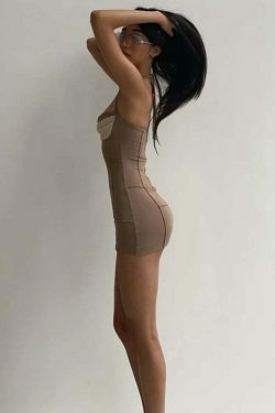 Y2K Fashion Coquette Aesthetic Cargo Skirt Dress with Backless Halter Design