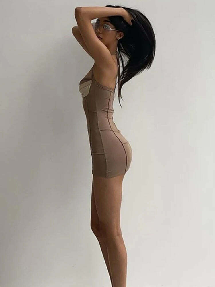 Y2K Fashion Coquette Aesthetic Cargo Skirt Dress with Backless Halter Design