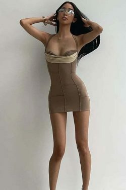 Y2K Fashion Coquette Aesthetic Cargo Skirt Dress with Backless Halter Design