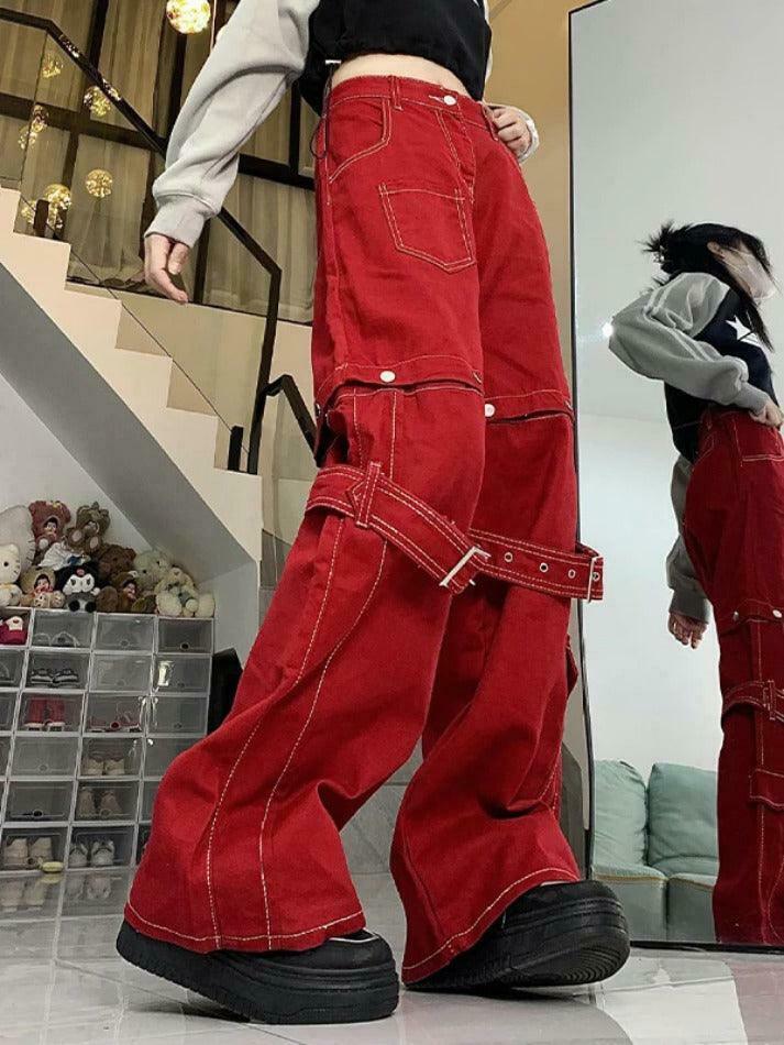 Y2K Fashion Coquette Aesthetic Cargo Skirt with Top-Stitching & Removable Wide Leg Pants