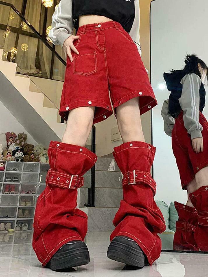 Y2K Fashion Coquette Aesthetic Cargo Skirt with Top-Stitching & Removable Wide Leg Pants