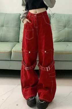 Y2K Fashion Coquette Aesthetic Cargo Skirt with Top-Stitching & Removable Wide Leg Pants