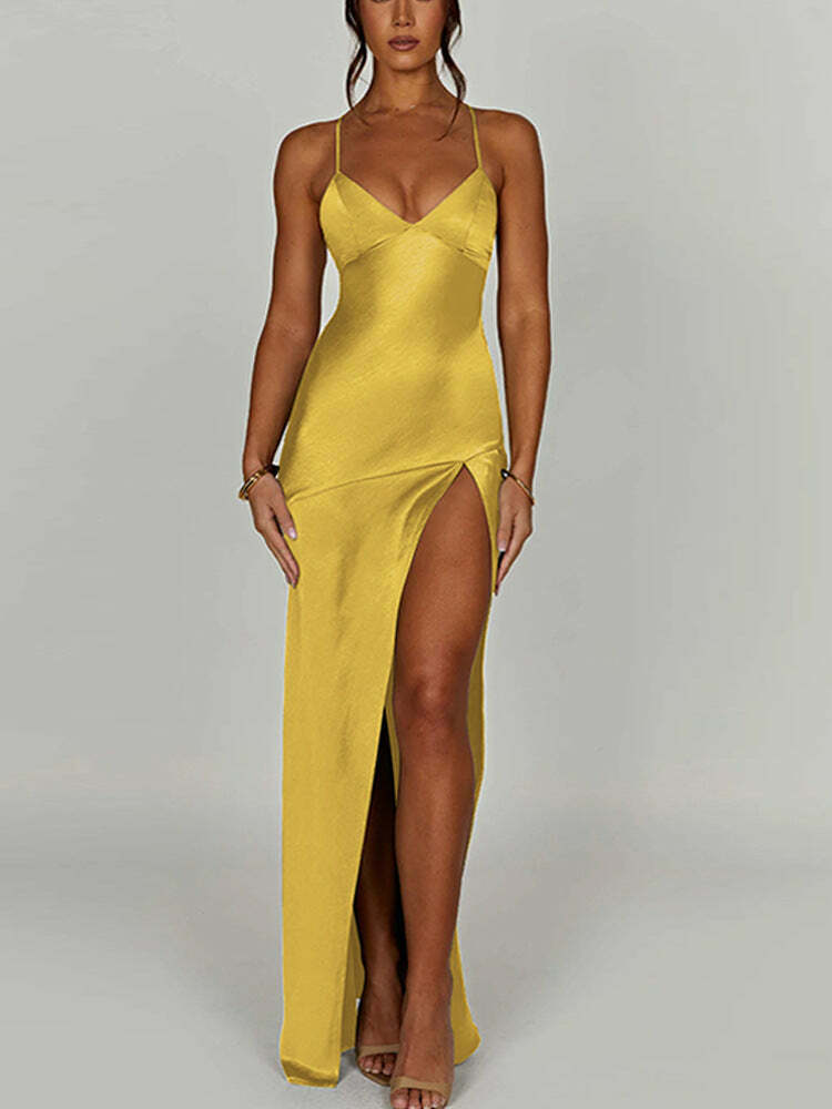 Y2K Fashion Coquette Aesthetic Deep V-Neck Suspender Slit Midi Dress Y2K Fashion Coquette Aesthetic Deep V-Neck Suspender Slit Midi Dress