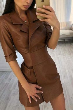 Y2K Fashion Coquette Aesthetic Grunge Style Leather Jacket Dress