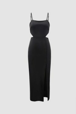 Y2K Fashion Coquette Aesthetic Grunge Style Side Cut Out Slit Midi Dress