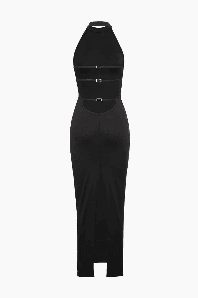 Y2K Fashion Coquette Aesthetic Halter Neck Backless Slit Midi Dress Y2K Fashion Coquette Aesthetic Halter Neck Backless Slit Midi Dress
