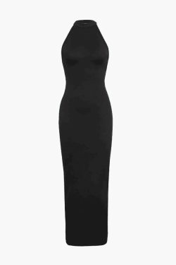 Y2K Fashion Coquette Aesthetic Halter Neck Backless Slit Midi Dress