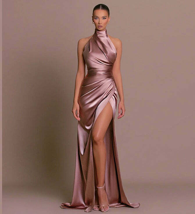 Y2K Fashion Coquette Aesthetic Halter Neck Slit Slim Dress - Grunge Style Cargo Skirt Outfit Y2K Fashion Coquette Aesthetic Halter Neck Slit Slim Dress - Grunge Style Cargo Skirt Outfit