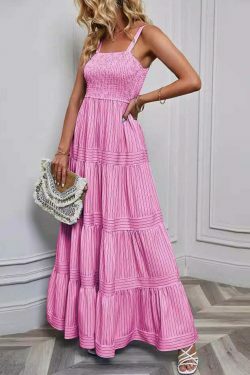 Y2K Fashion Coquette Aesthetic Maxi Dress with Waist Striped Detail