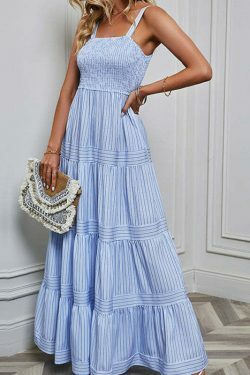 Y2K Fashion Coquette Aesthetic Maxi Dress with Waist Striped Detail