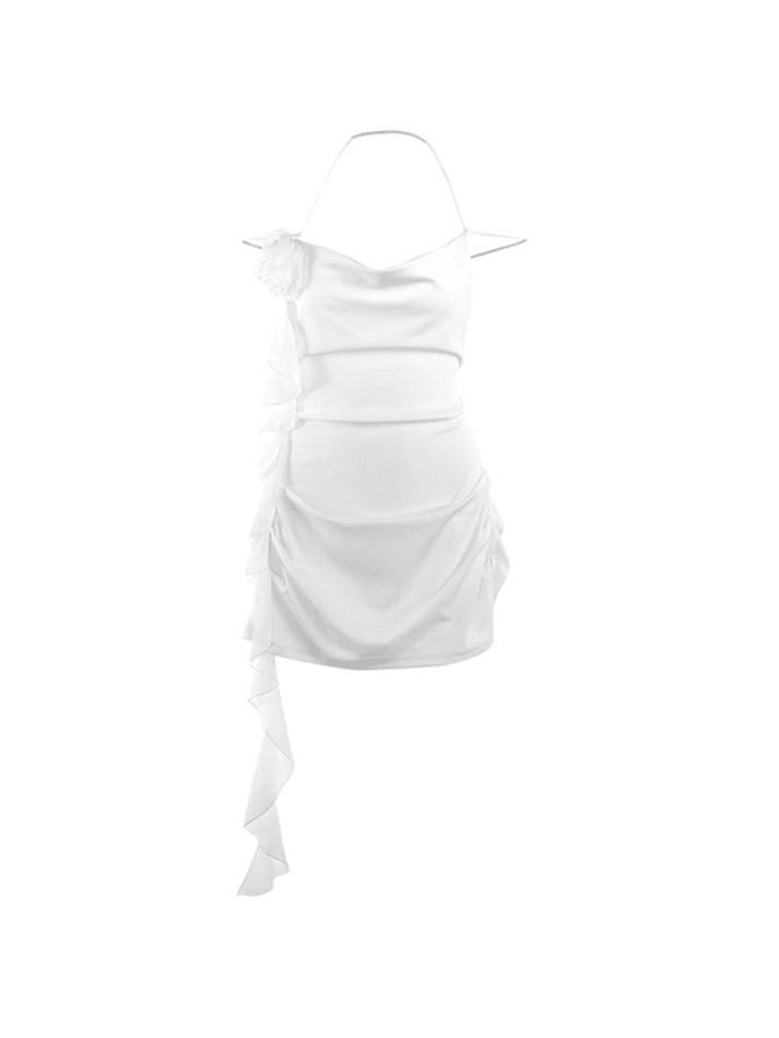 Y2K Fashion Coquette Aesthetic Mini Dress with Plunge Neckline and Ribbon Flower Detail Y2K Fashion Coquette Aesthetic Mini Dress with Plunge Neckline and Ribbon Flower Detail