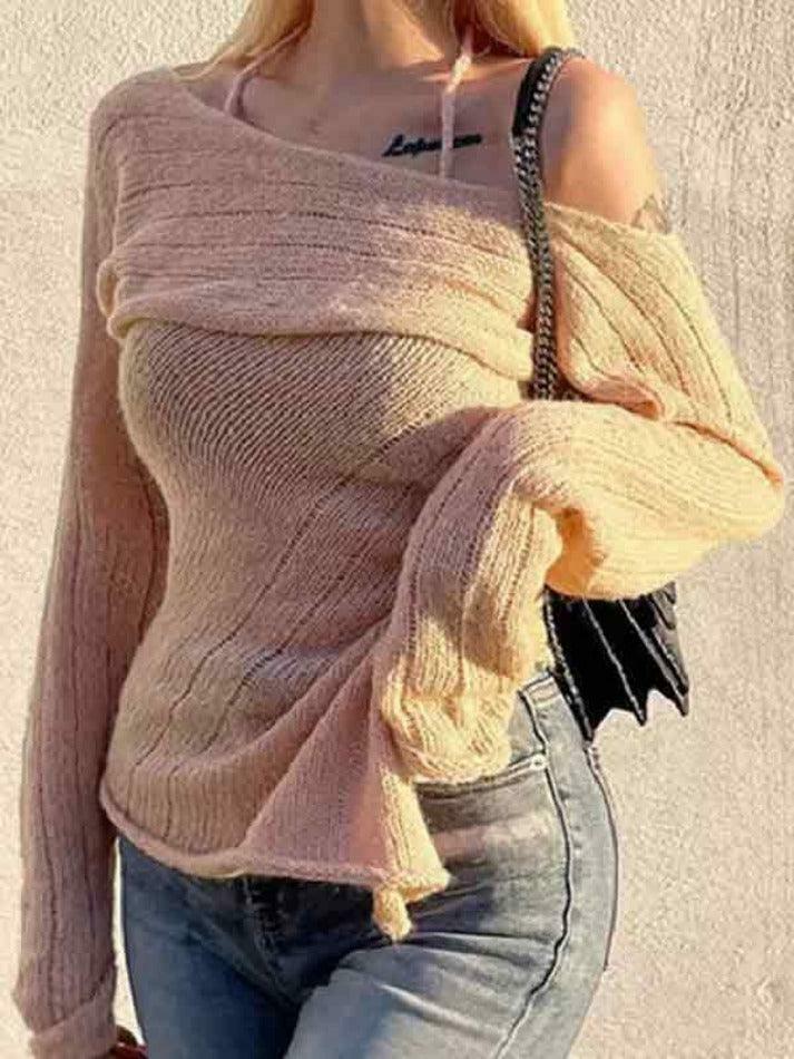 Y2K Fashion Coquette Aesthetic Off-Shoulder Halter Knit Sweater Y2K Fashion Coquette Aesthetic Off-Shoulder Halter Knit Sweater