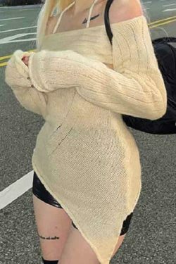 Y2K Fashion Coquette Aesthetic Off-Shoulder Halter Knit Sweater