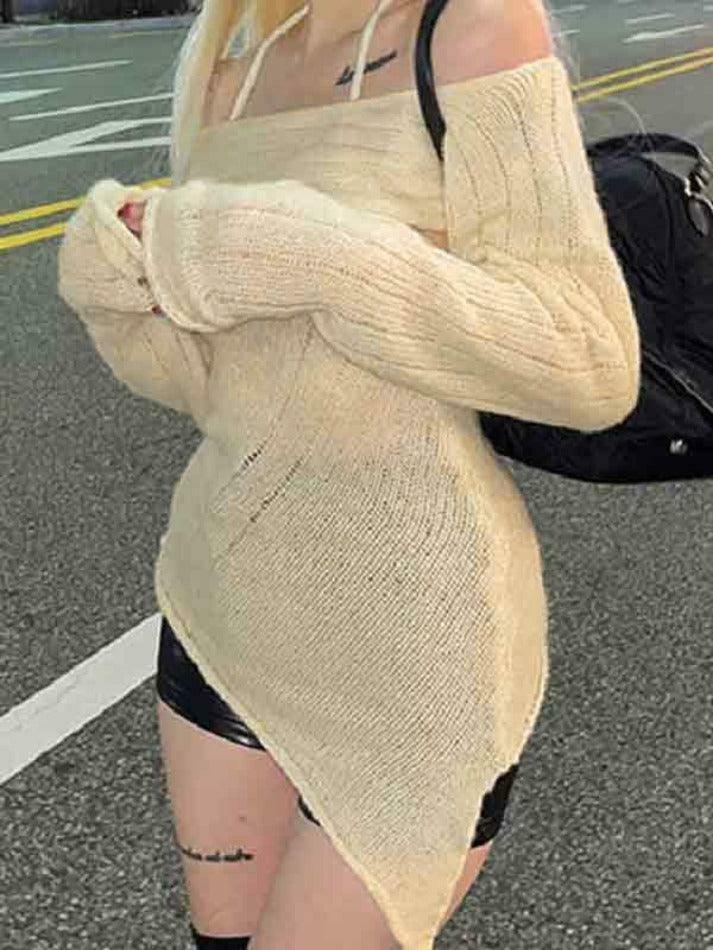 Y2K Fashion Coquette Aesthetic Off-Shoulder Halter Knit Sweater Y2K Fashion Coquette Aesthetic Off-Shoulder Halter Knit Sweater