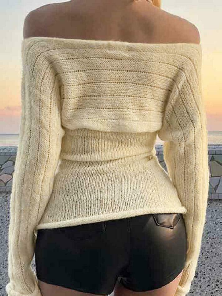 Y2K Fashion Coquette Aesthetic Off-Shoulder Halter Knit Sweater Y2K Fashion Coquette Aesthetic Off-Shoulder Halter Knit Sweater