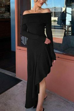 Y2K Fashion Coquette Aesthetic Off-Shoulder Ruffled Long Dress