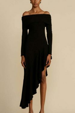 Y2K Fashion Coquette Aesthetic Off-Shoulder Ruffled Long Dress