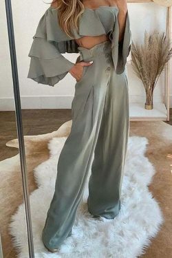 Y2K Fashion Coquette Aesthetic One Shoulder Loose Pants Suit