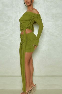 Y2K Fashion Coquette Aesthetic Pleated Off-Shoulder Skirt Suit