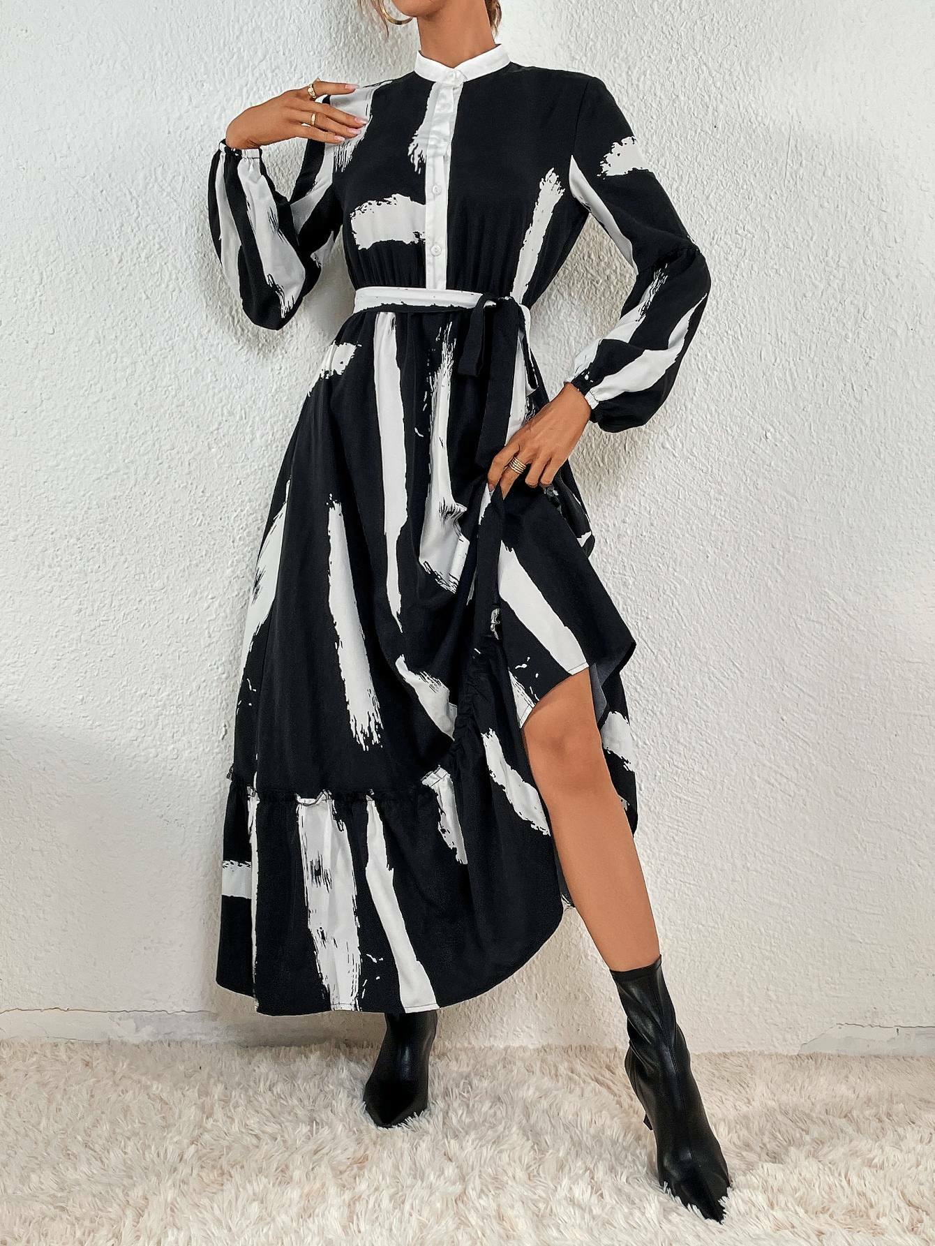 Y2K Fashion Coquette Aesthetic Ruffle Hem Belted Casual Dress Y2K Fashion Coquette Aesthetic Ruffle Hem Belted Casual Dress