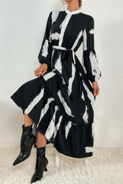 Y2K Fashion Coquette Aesthetic Ruffle Hem Belted Casual Dress