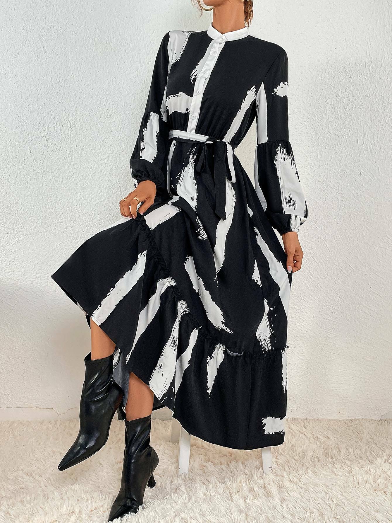 Y2K Fashion Coquette Aesthetic Ruffle Hem Belted Casual Dress Y2K Fashion Coquette Aesthetic Ruffle Hem Belted Casual Dress