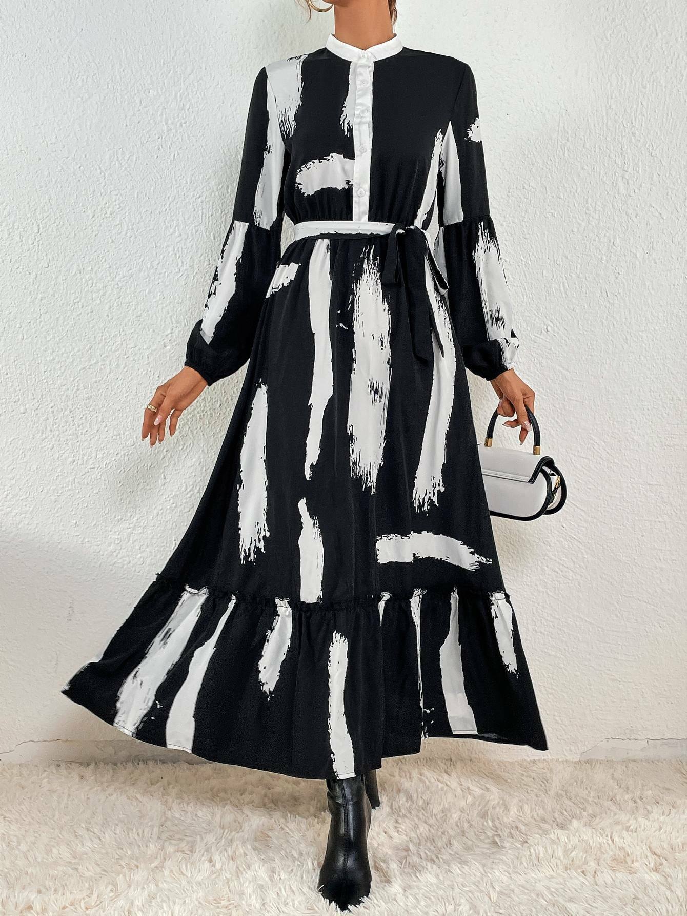 Y2K Fashion Coquette Aesthetic Ruffle Hem Belted Casual Dress Y2K Fashion Coquette Aesthetic Ruffle Hem Belted Casual Dress