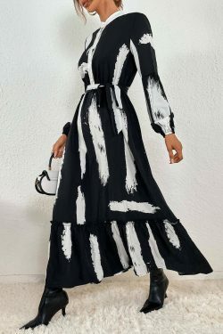 Y2K Fashion Coquette Aesthetic Ruffle Hem Belted Casual Dress