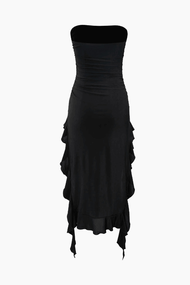 Y2K Fashion Coquette Aesthetic Ruffle Hem Slit Strapless Midi Dress Y2K Fashion Coquette Aesthetic Ruffle Hem Slit Strapless Midi Dress