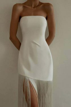 Y2K Fashion Coquette Aesthetic Tassel Top Slit Dress - Grunge Style Cargo Skirt & Cute Hoodie