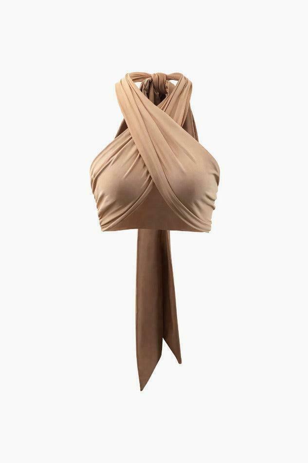 Y2K Fashion Crossover Halter Neck Cami Top - Coquette Aesthetic Grunge Style