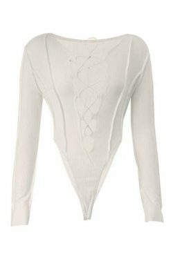 Y2K Fashion Cutout Cross Lace-Up Bodysuit for Coquette Aesthetic Grunge Style Women